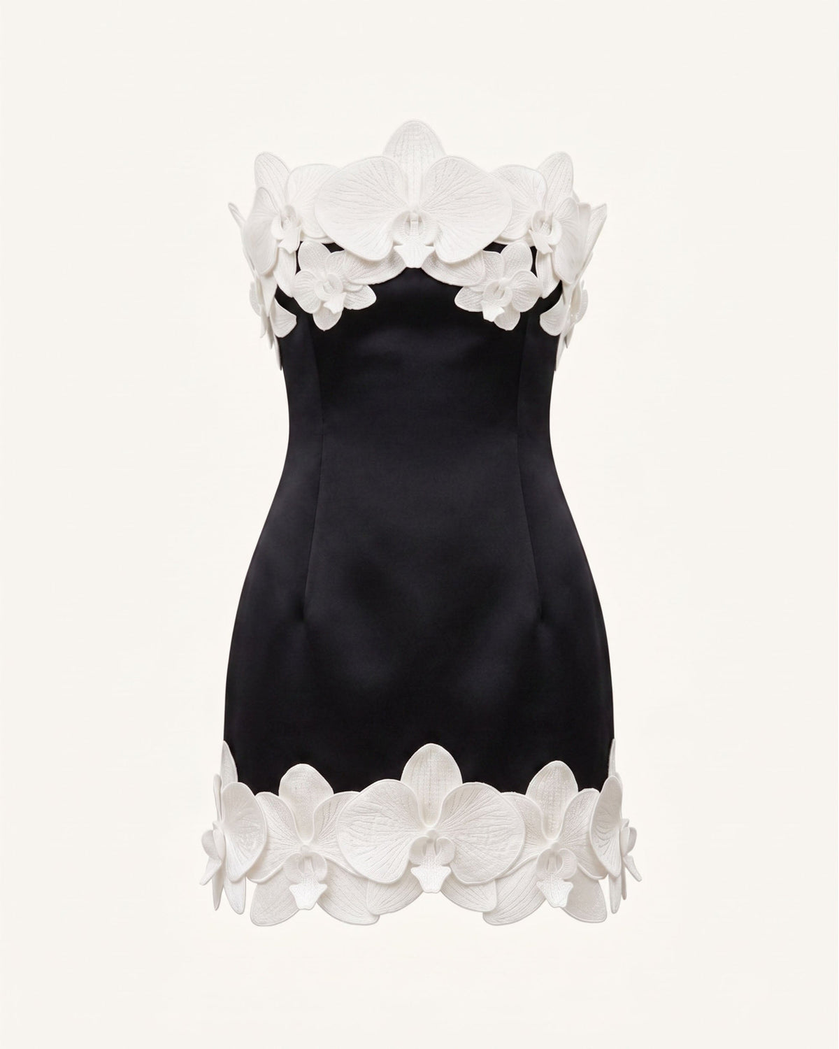 Orchid Trim Strapless Mini Dress - Black & Ivory
