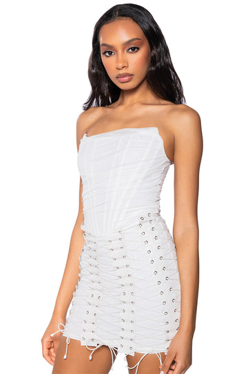 Lace Me Up Mesh Mini Dress