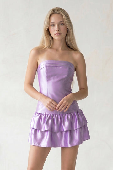 Lavender Strapless A-line Ruffle Short Homecoming Dress