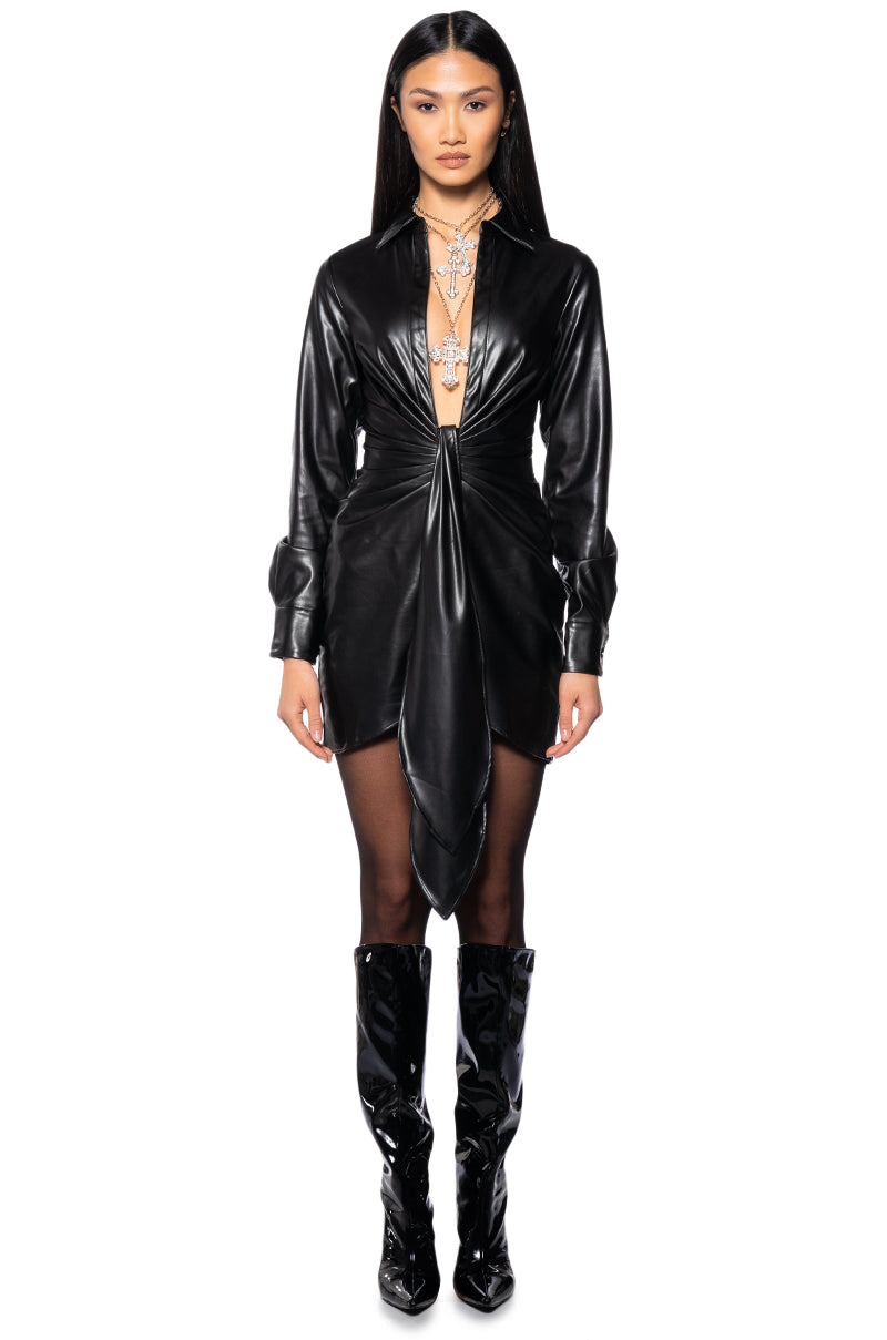Layla Tie Front Pu Mini Dress