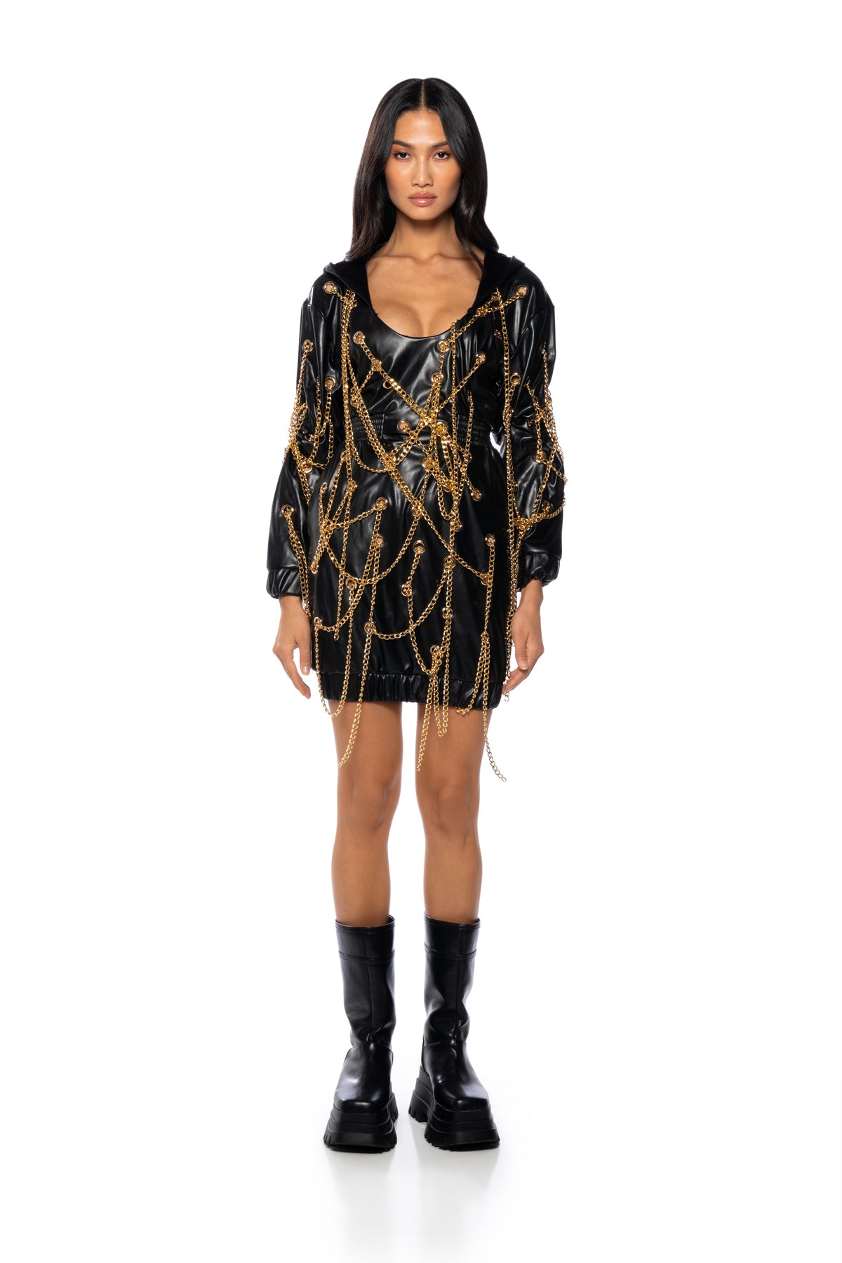 Lets Link Up Chain Pu Mini Dress
