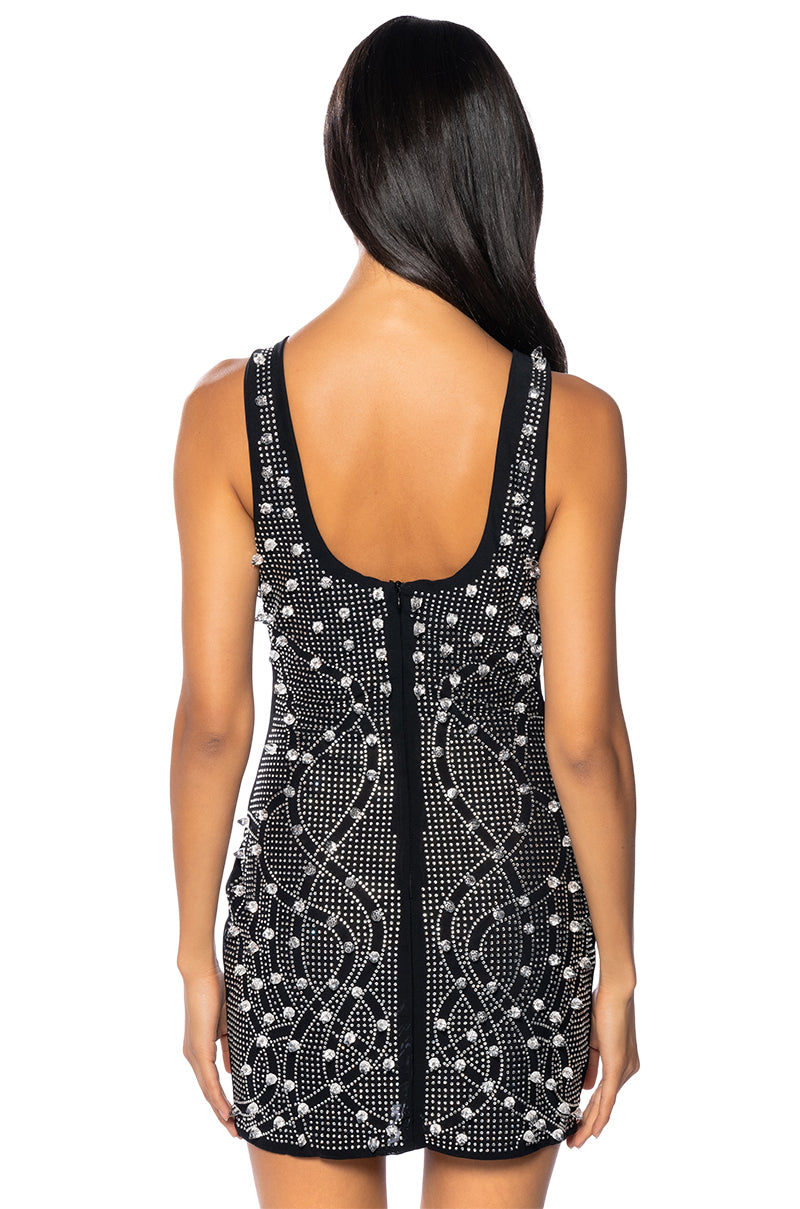 Like Magic Embellished Deep V Mini Dress