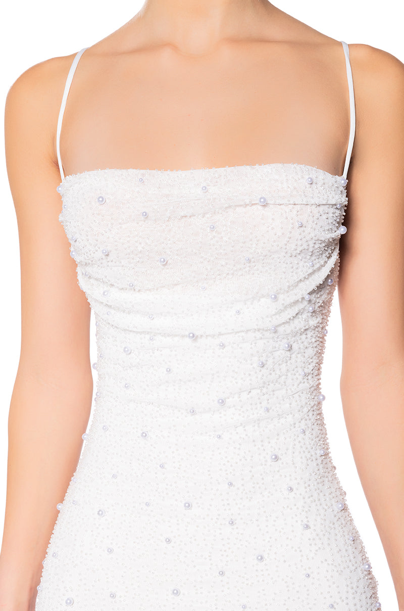 Look Expensive Cowl Neck Embellished Mini Dress