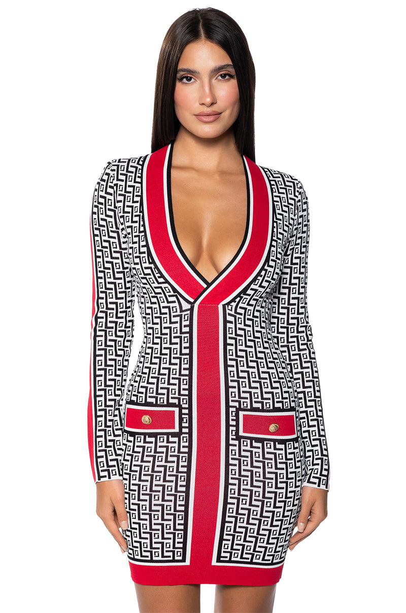 Mazey Printed Long Sleeve Mini Dress