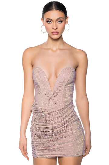 Miss Thang Rhinestone Mesh Mini Dress