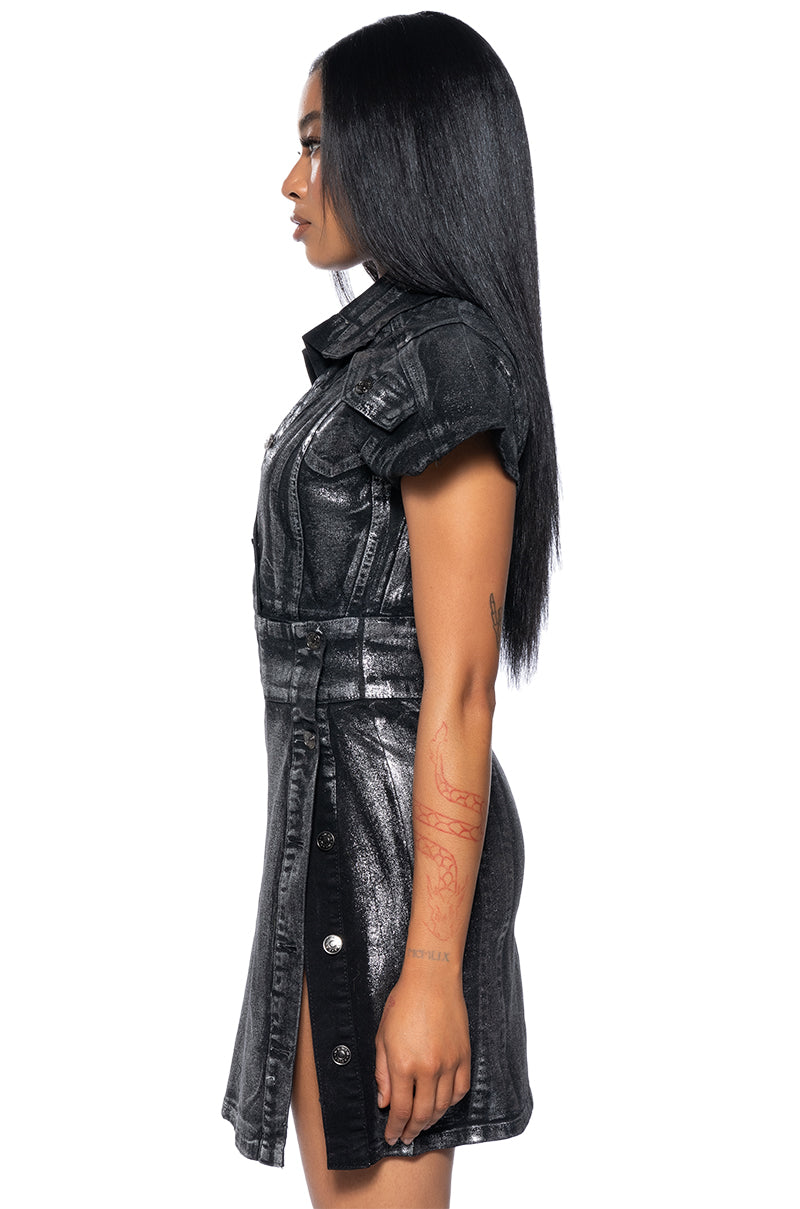 Never Too Much Denim Metallic Mini Dress