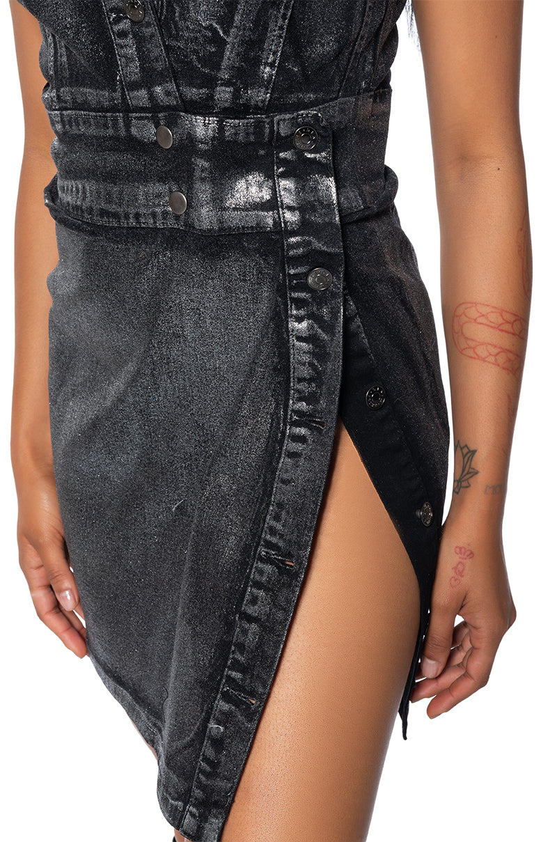 Never Too Much Denim Metallic Mini Dress