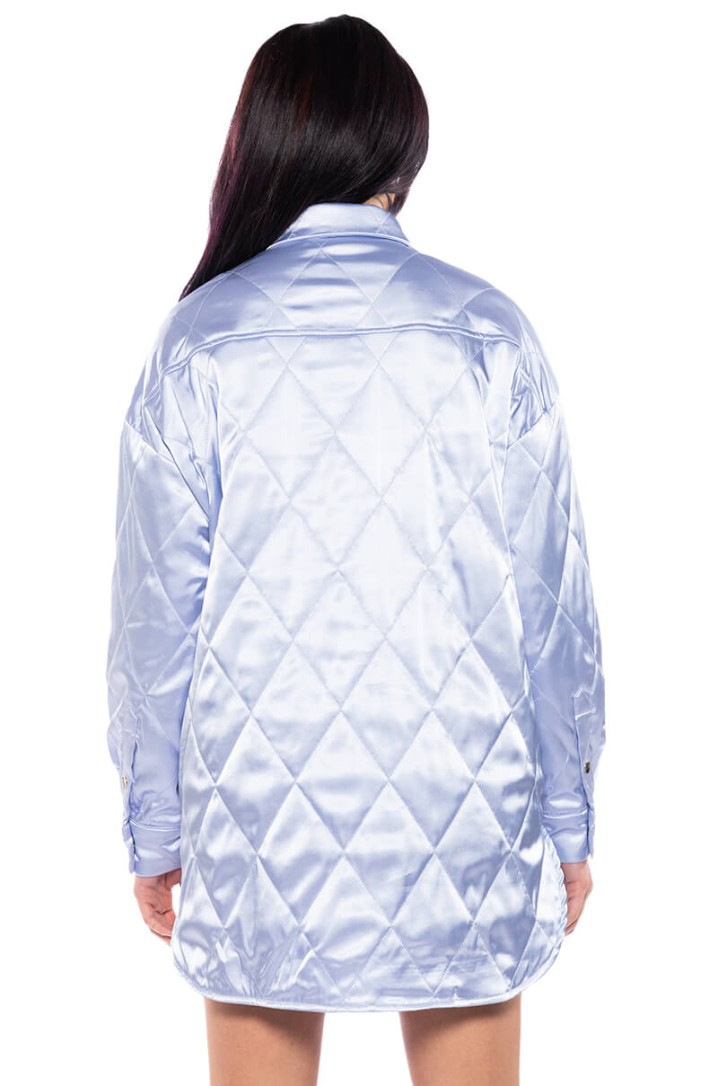 Nothing Personal Quilted Satin Button Down Shirt Dress