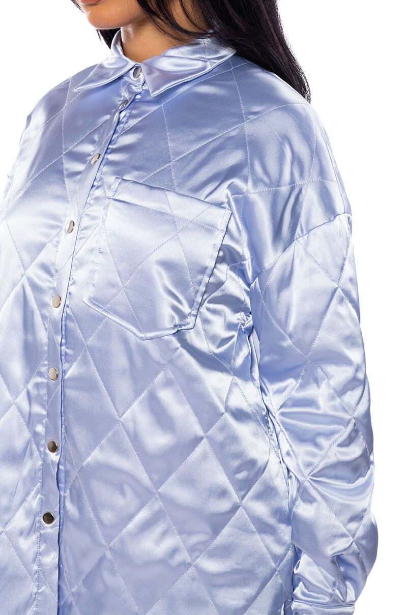 Nothing Personal Quilted Satin Button Down Shirt Dress