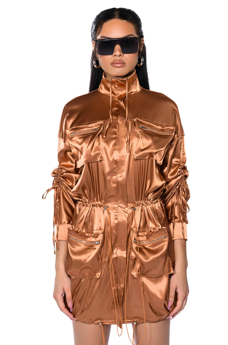 On The Road Satin Utility Mini Dress