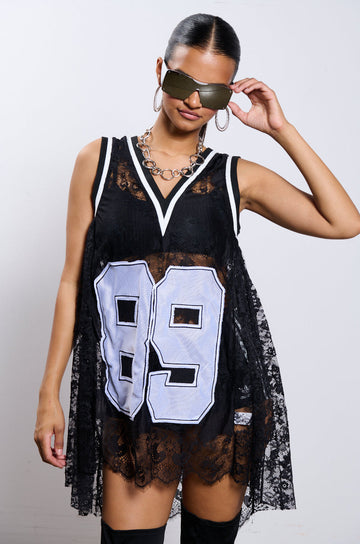 On The Sidelines Lace Jersey Mini Dress
