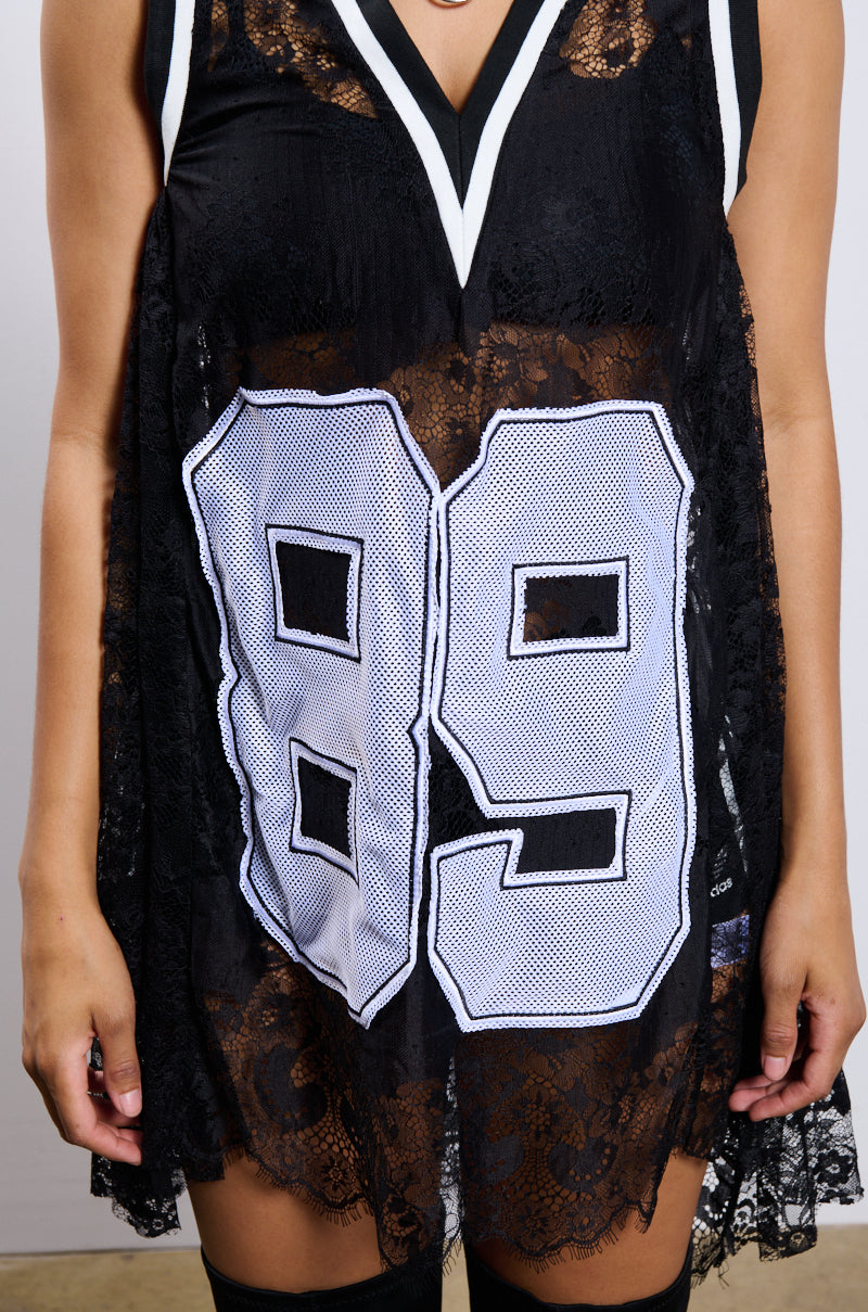 On The Sidelines Lace Jersey Mini Dress