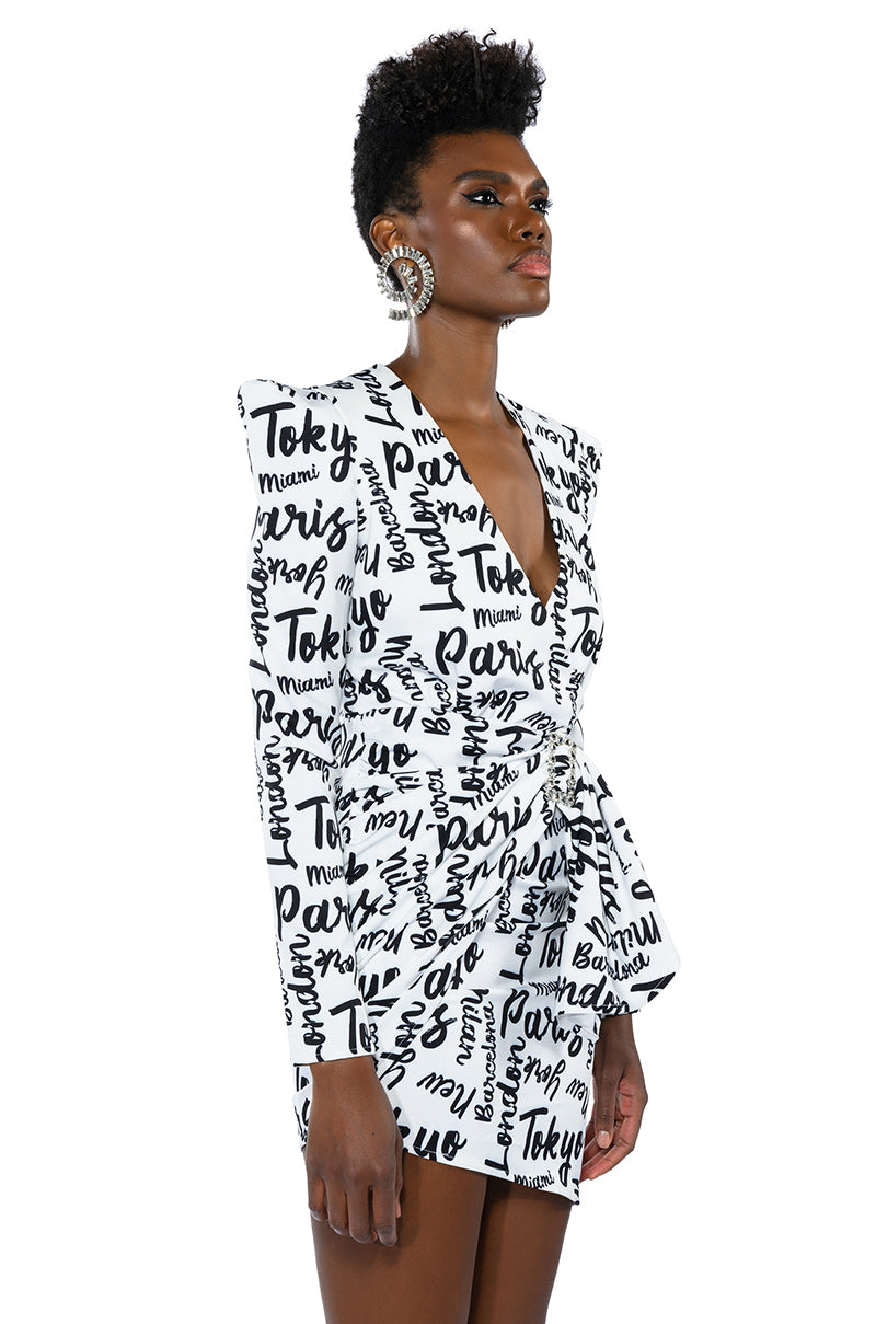 Passport To Everywhere Ruched Long Sleeve Mini Dress