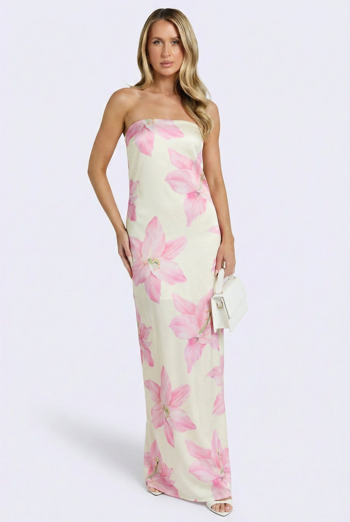 Petal Veil Strapless Maxi Dress