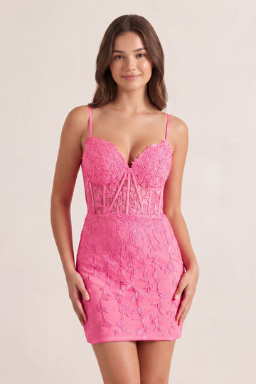 Bodycon Pink Spaghetti Straps Tight Short Homecoming Dress with Appliques
