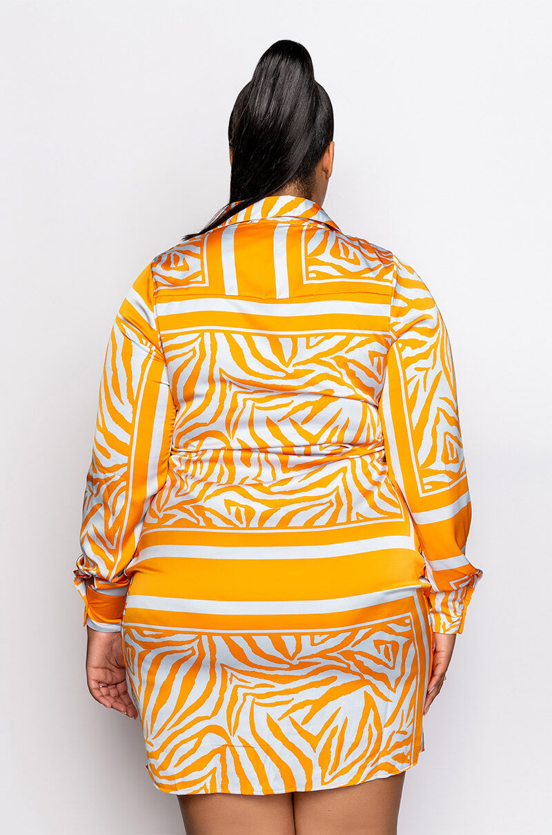 Plus She Is Wild Satin Shirt Dress