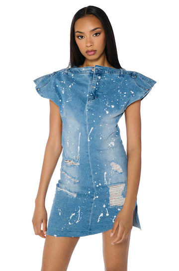 Pollock Splatter Paint Denim Mini Dress