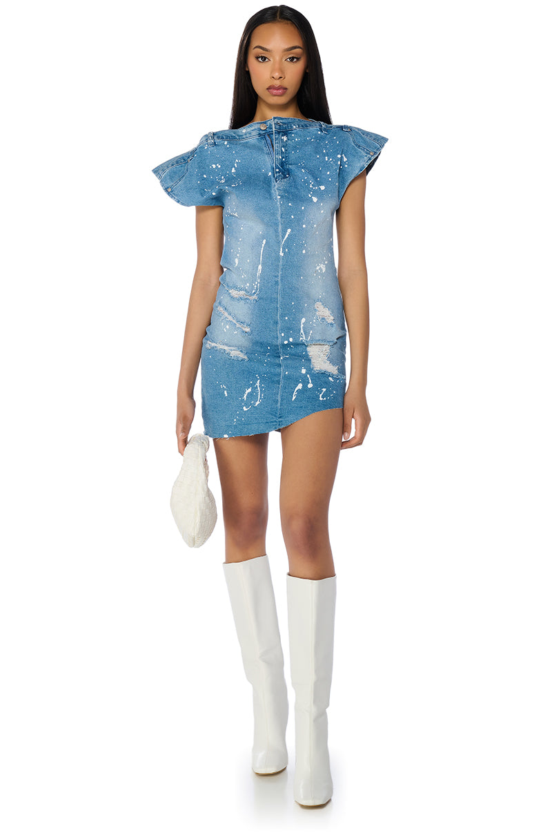 Pollock Splatter Paint Denim Mini Dress