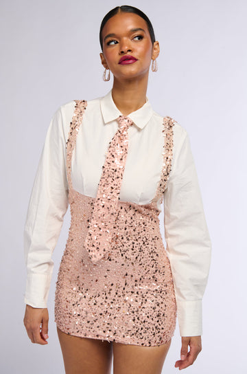 Rebecca Sequin Poplin Mini Dress With Tie