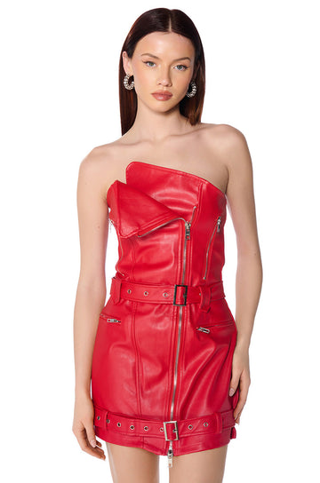 Ridin Dirty Moto Pu Mini Dress In Red