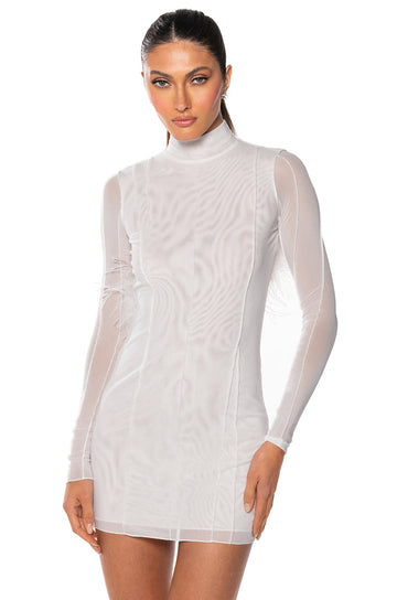 Rosalie Open Back Fur Trim Mesh Mini Dress