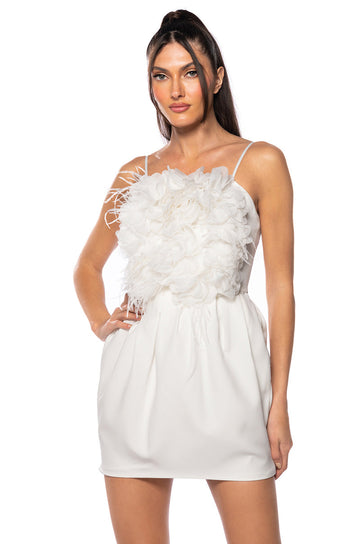 Gaia Floral Feather Applique Sleeveless Mini Dress