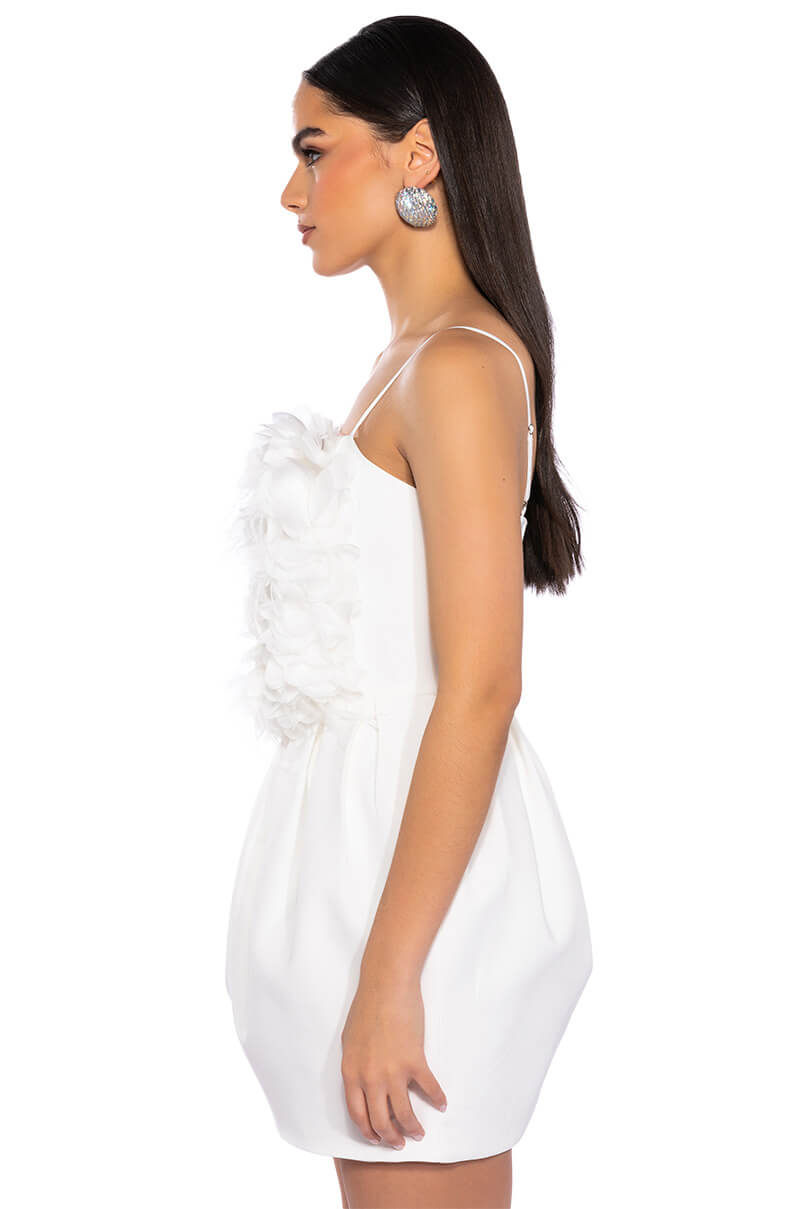 Gaia Floral Feather Applique Sleeveless Mini Dress