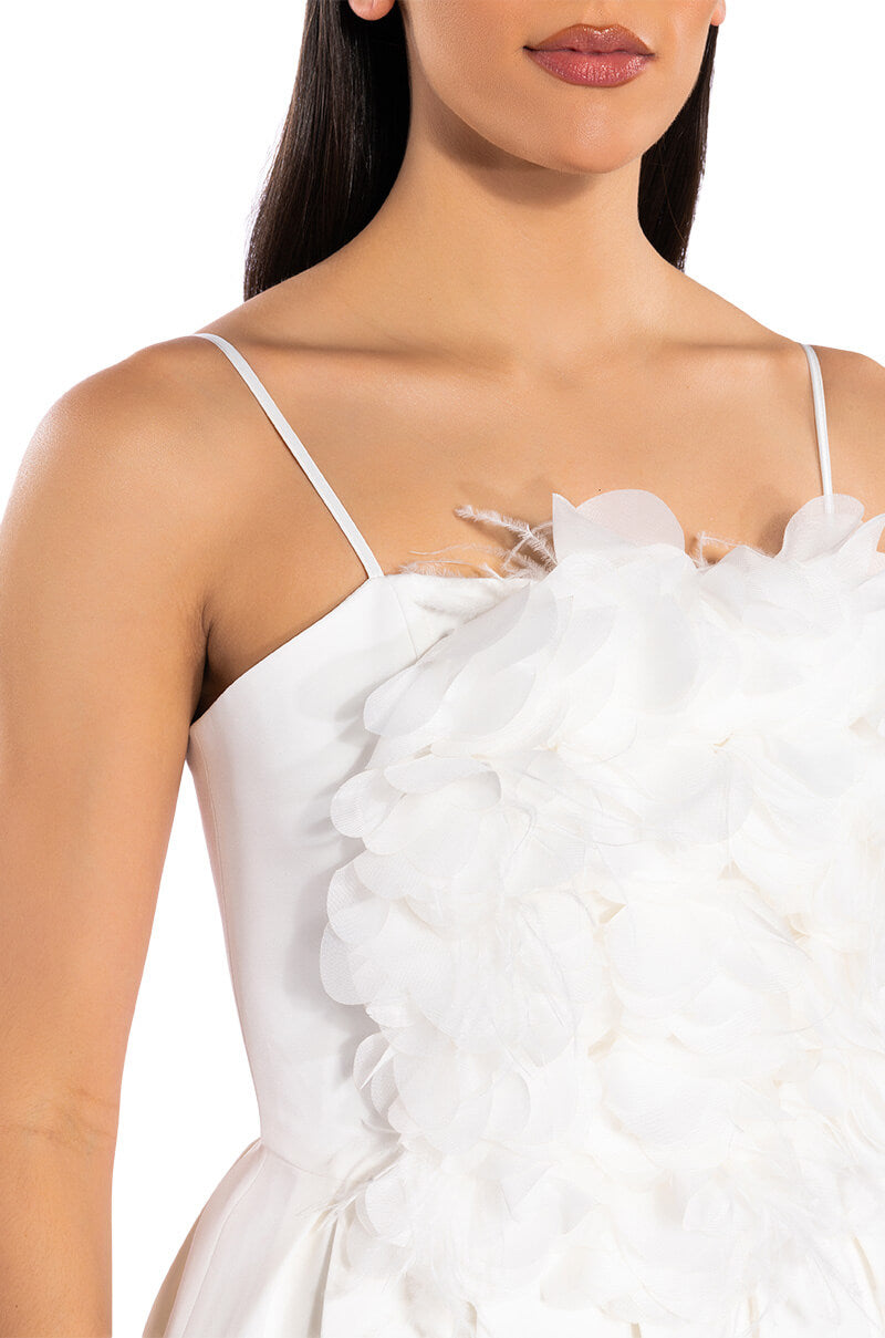 Gaia Floral Feather Applique Sleeveless Mini Dress