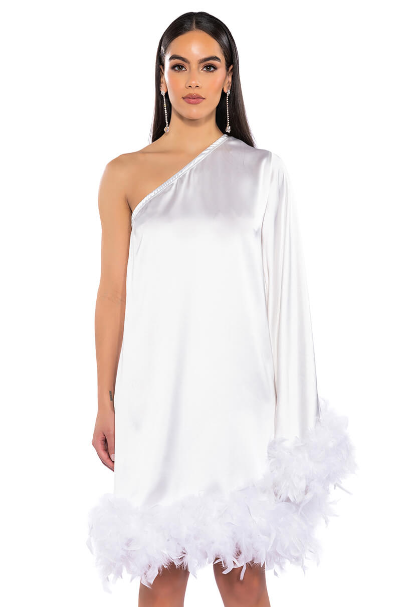 Josie One Sleeve Feather Mini Dress