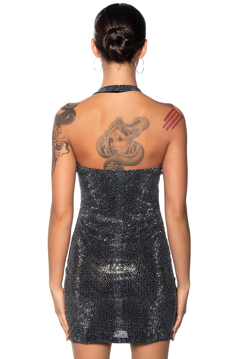 Shes Glowing Rhinestone Mini Dress In Black