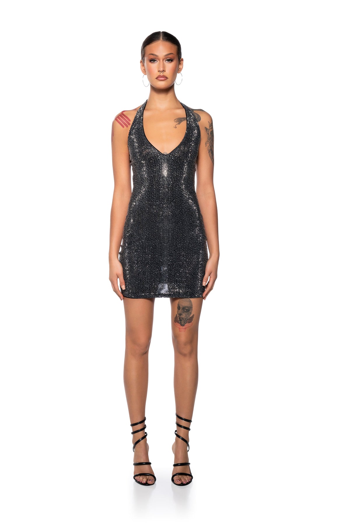 Shes Glowing Rhinestone Mini Dress In Black