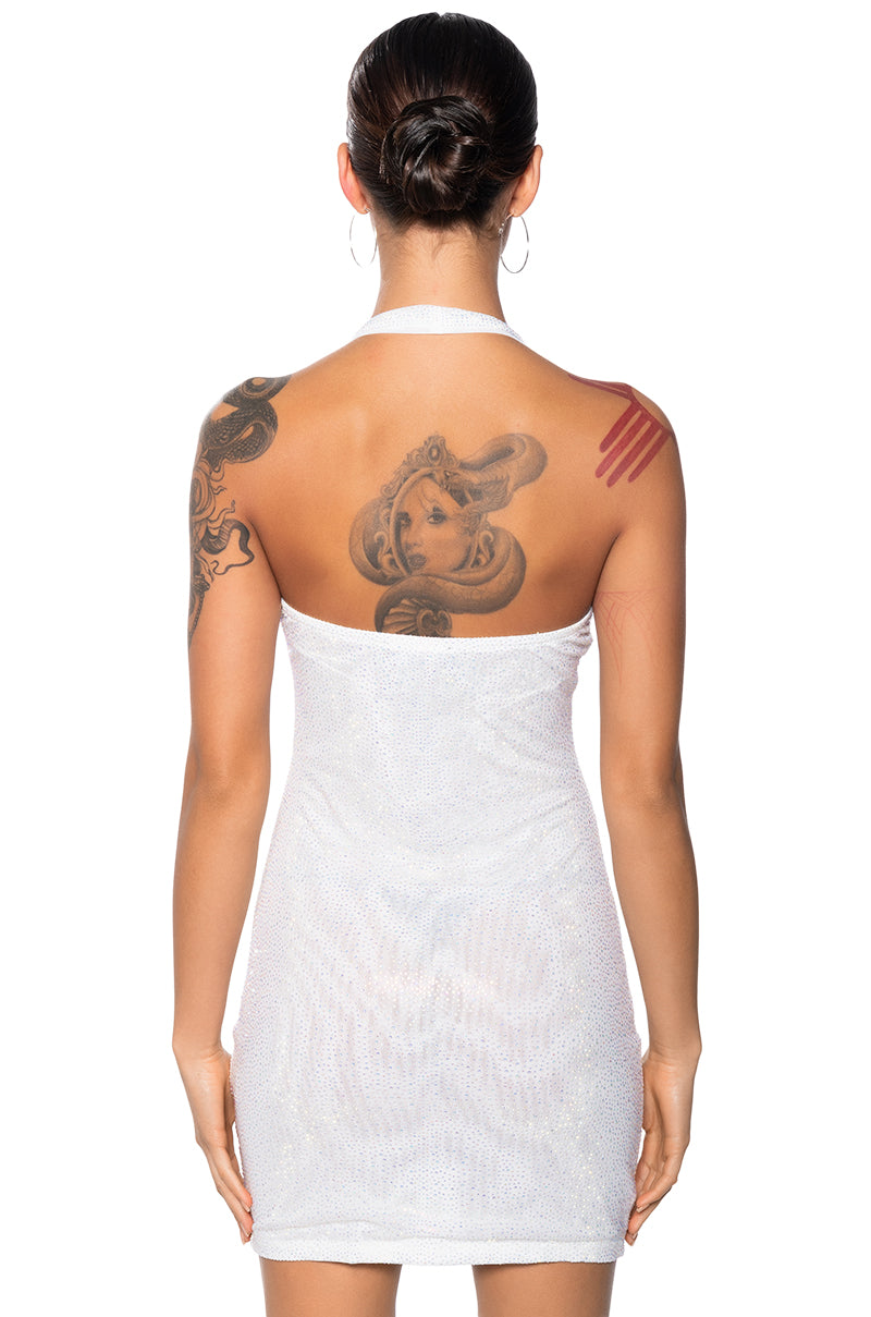 Shes Glowing Rhinestone Mini Dress In White