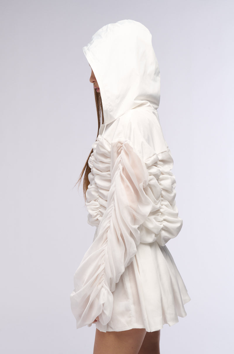 Shirley Ruched Hooded Mini Dress