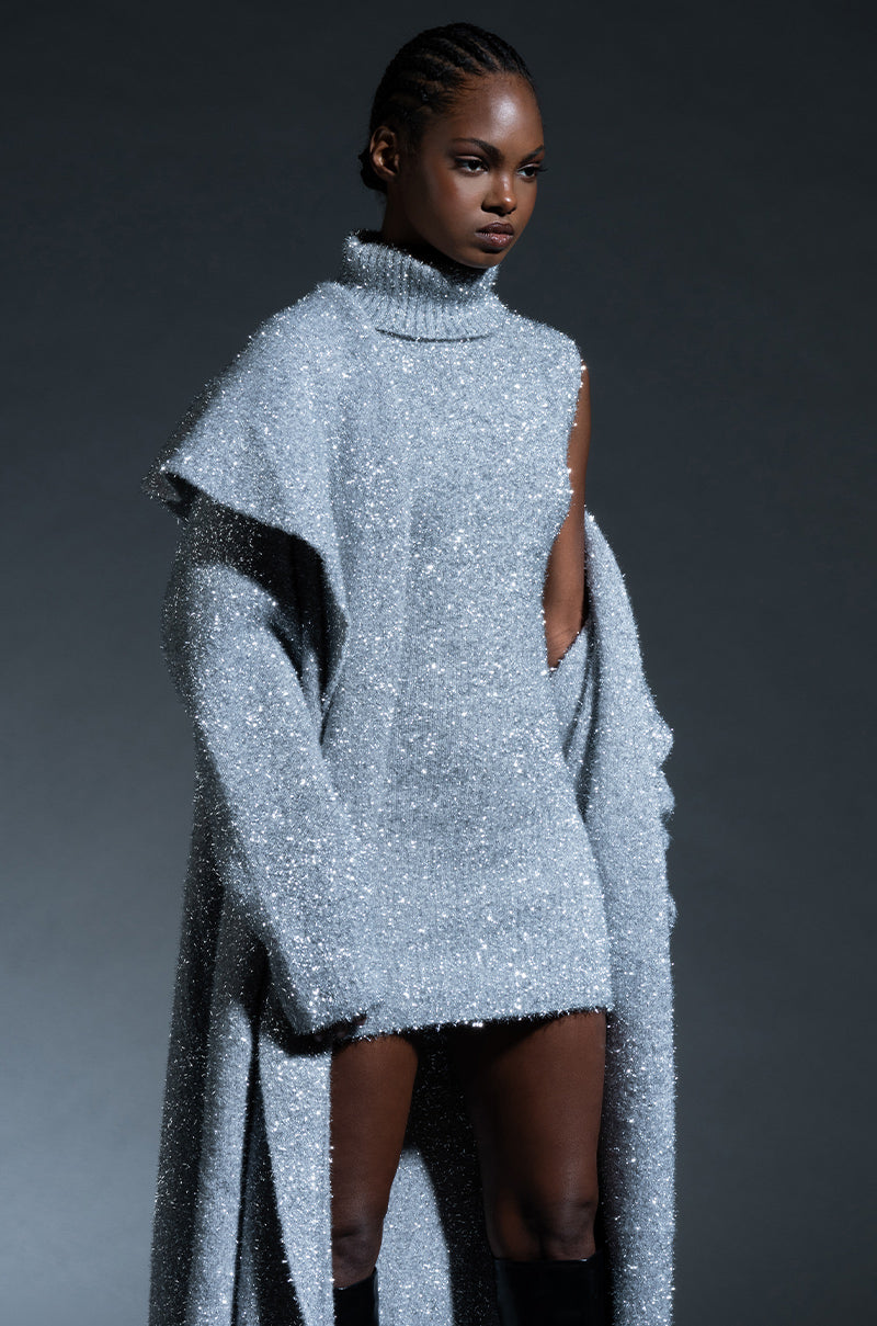 Spark For Life Knit Glitter Mini Dress In Silver