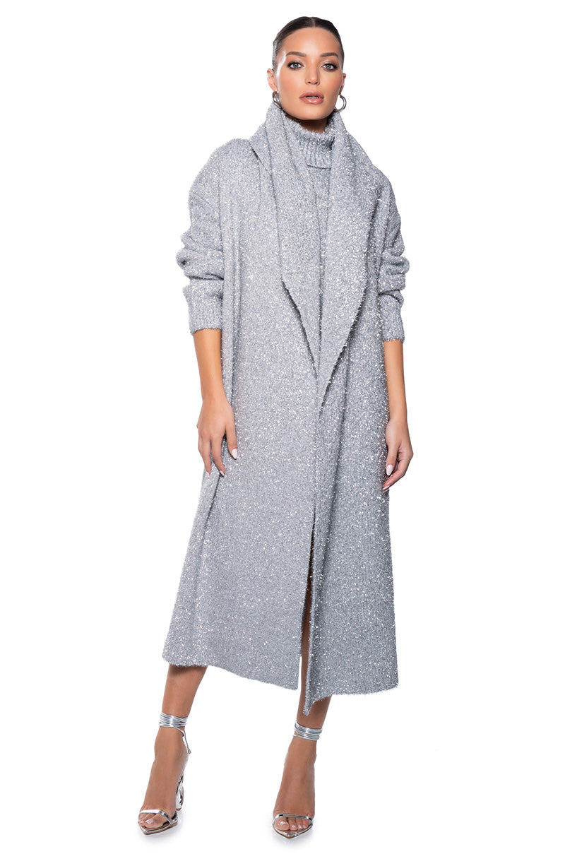 Spark For Life Knit Glitter Mini Dress In Silver