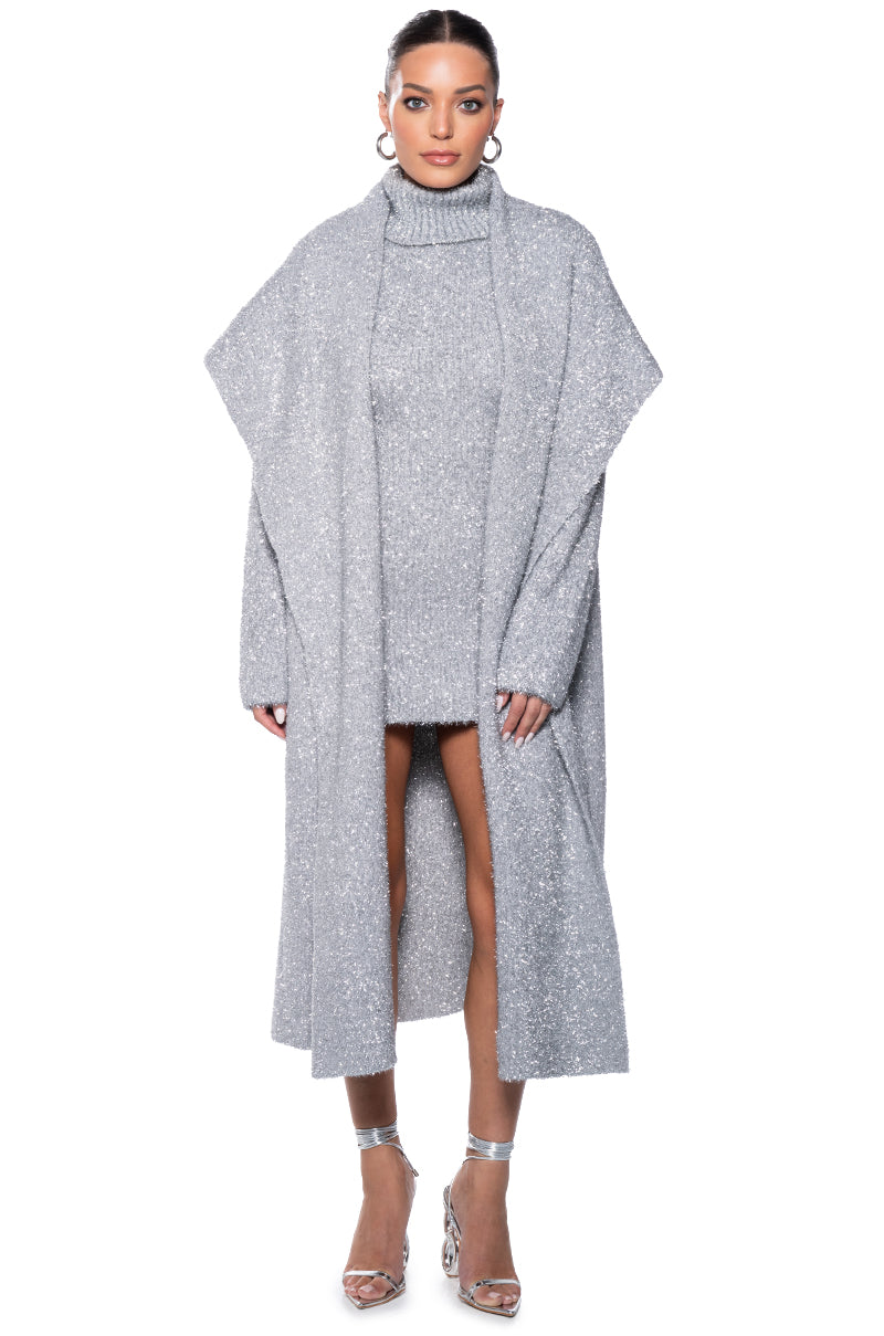 Spark For Life Knit Glitter Mini Dress In Silver