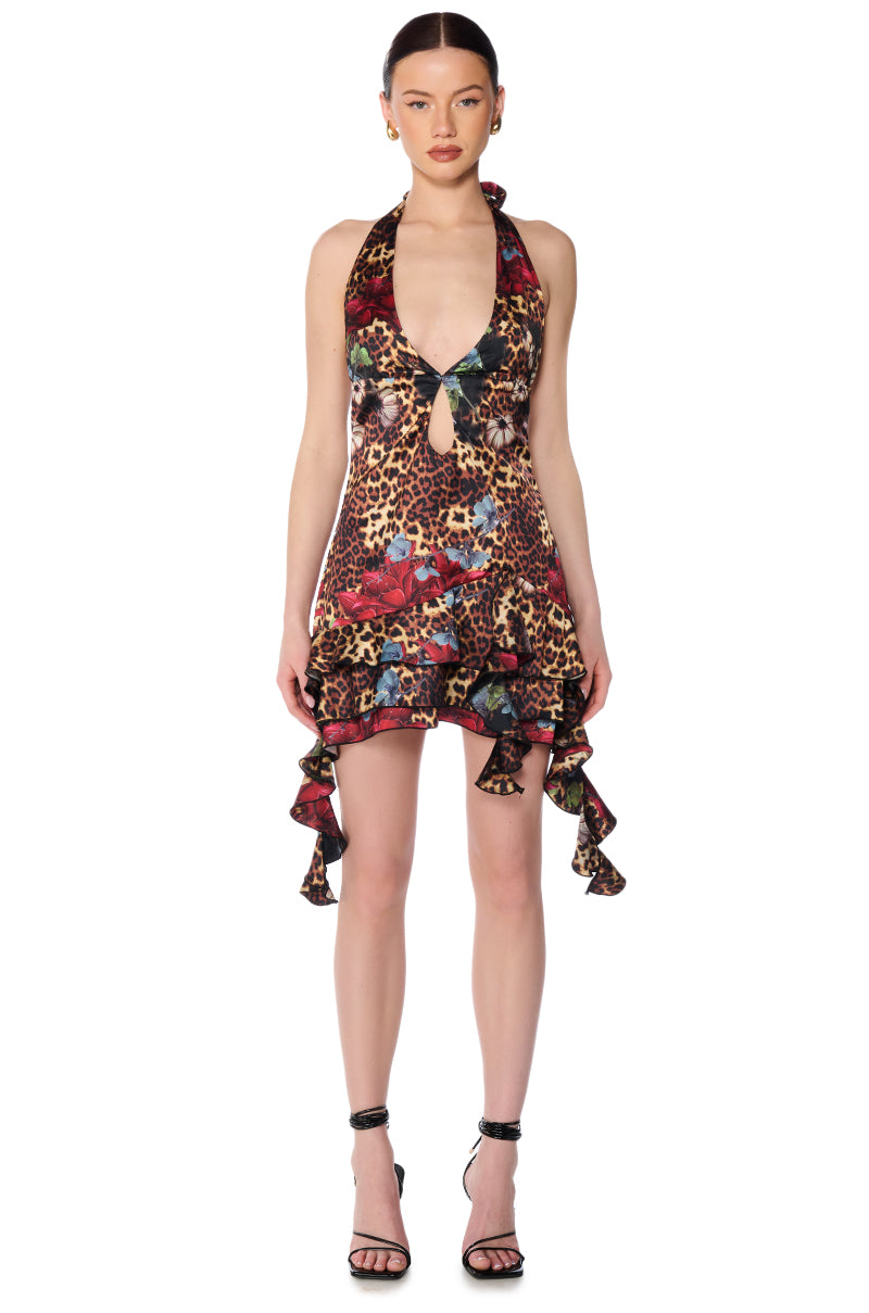 Spicy Ruffle Printed Mini Dress
