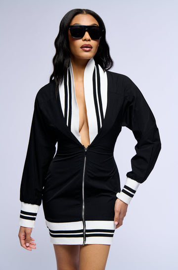 Sporty Chic Zip Up Mini Dress