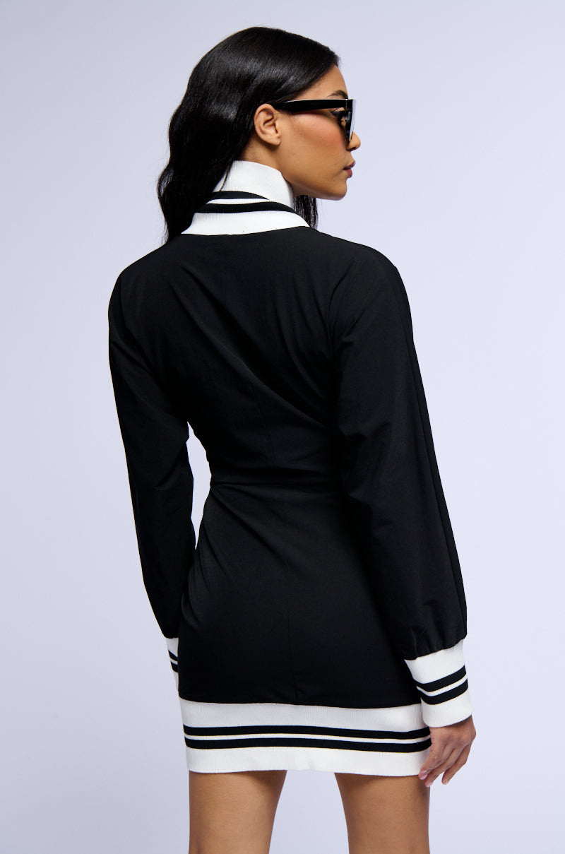 Sporty Chic Zip Up Mini Dress