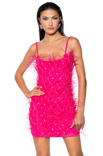 Star Of The Show Feather Mini Dress