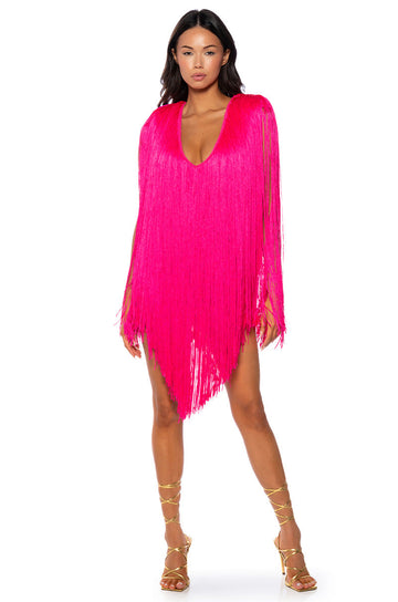 Stevie Deep V Bandage With Fringe Mini Dress