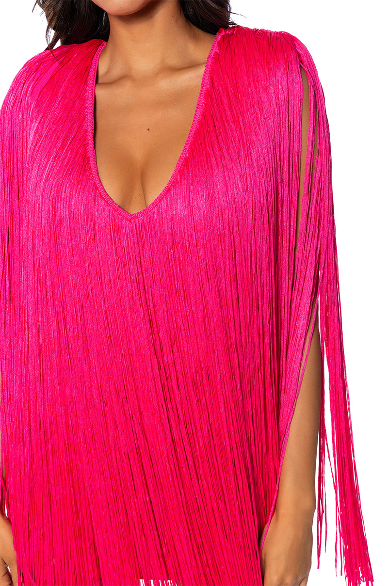 Stevie Deep V Bandage With Fringe Mini Dress
