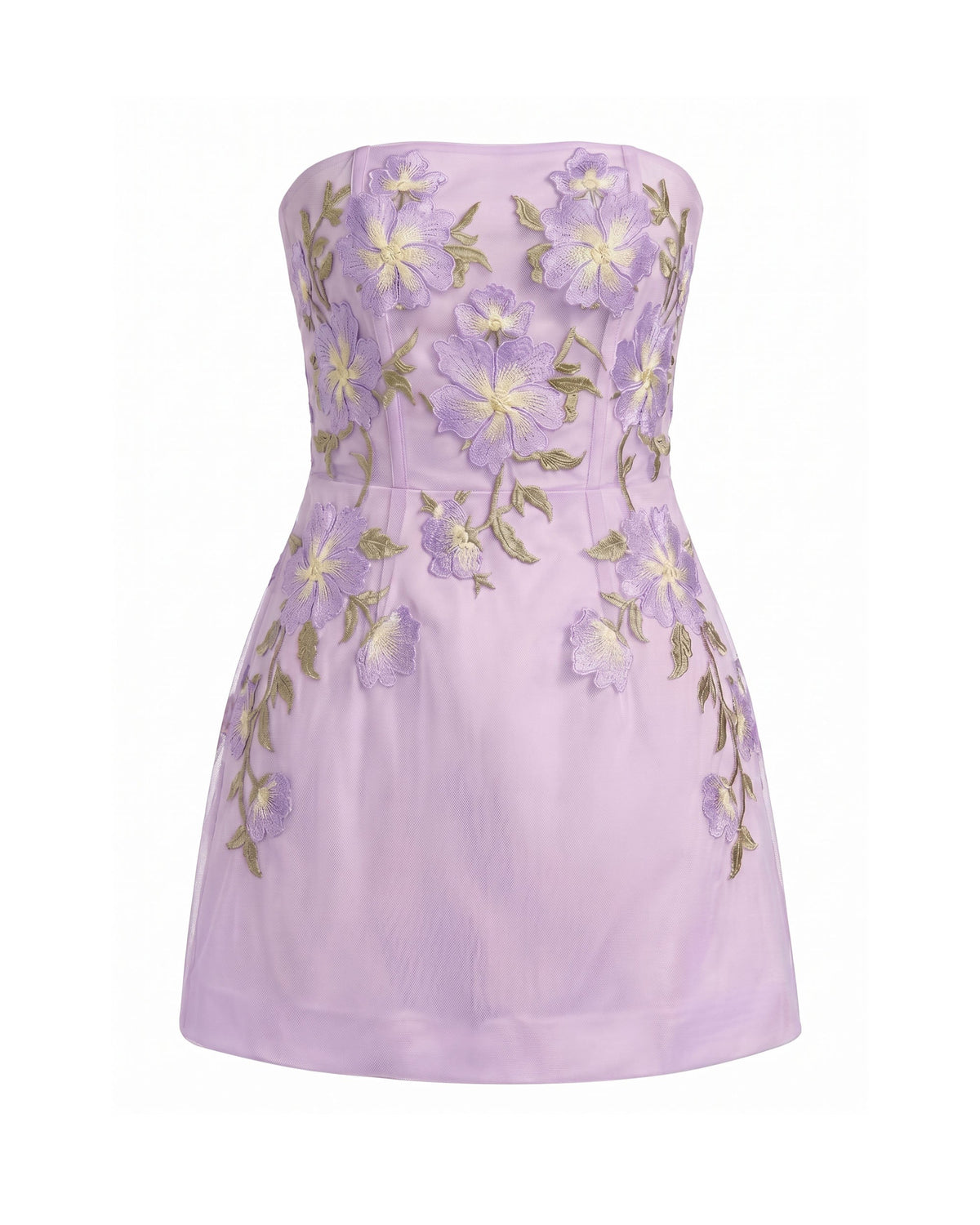 Floral Embroidered
Strapless Corset Mini Dress - Light Purple