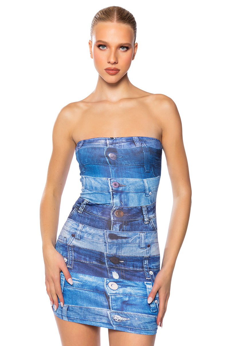 Stunner Denim Look Mini Dress