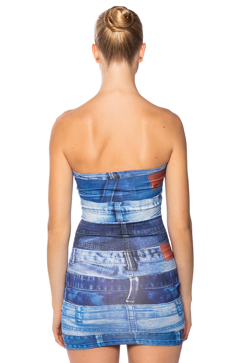 Stunner Denim Look Mini Dress