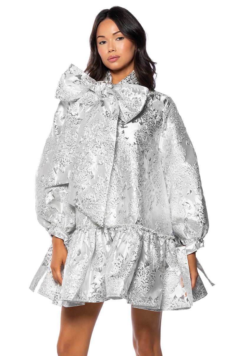 Take A Bow Brocade Mini Dress