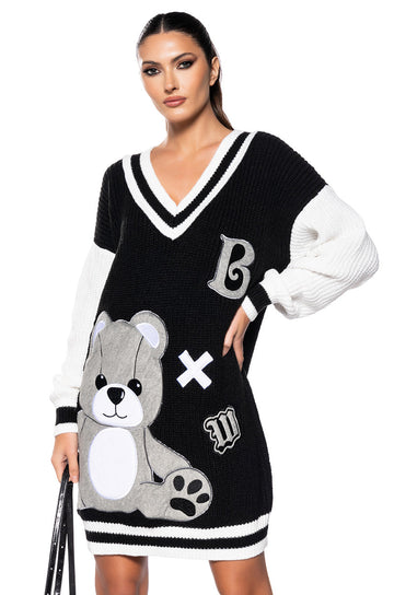 Teddy Knit Sweater Mini Dress