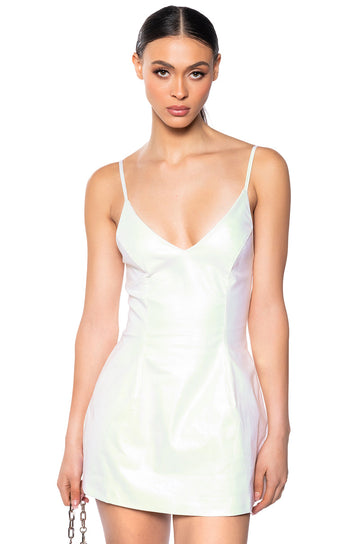 The Great Escape Metallic Mini Dress In White