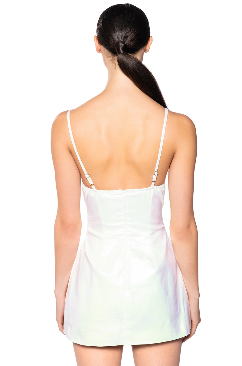 The Great Escape Metallic Mini Dress In White
