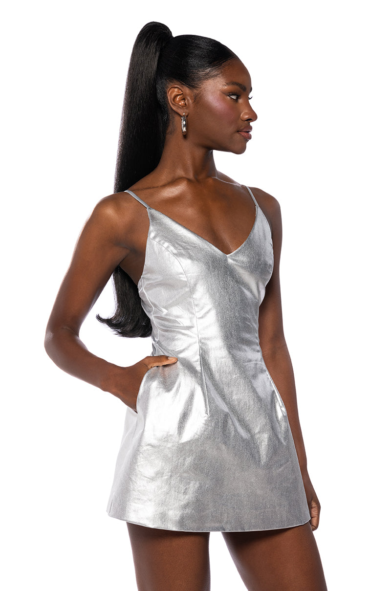 The Great Escape Metallic Silver Mini Dress